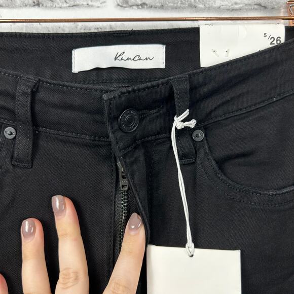 Kancan High Waisted Step Hem Distressed Skinny Jeans Black Sz 5/26 NEW - Picture 8 of 11